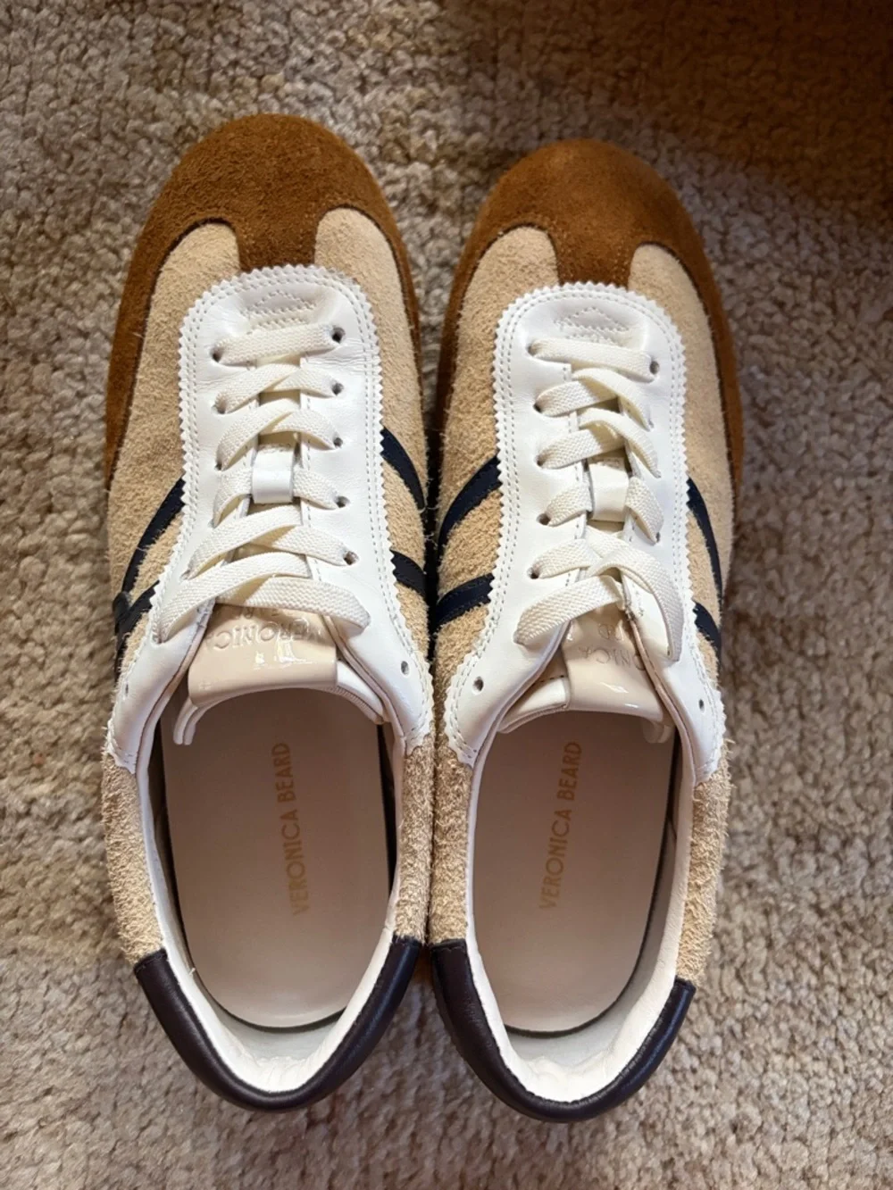 Veronica Beard Beige, Brown & Navy Suede Sneakers